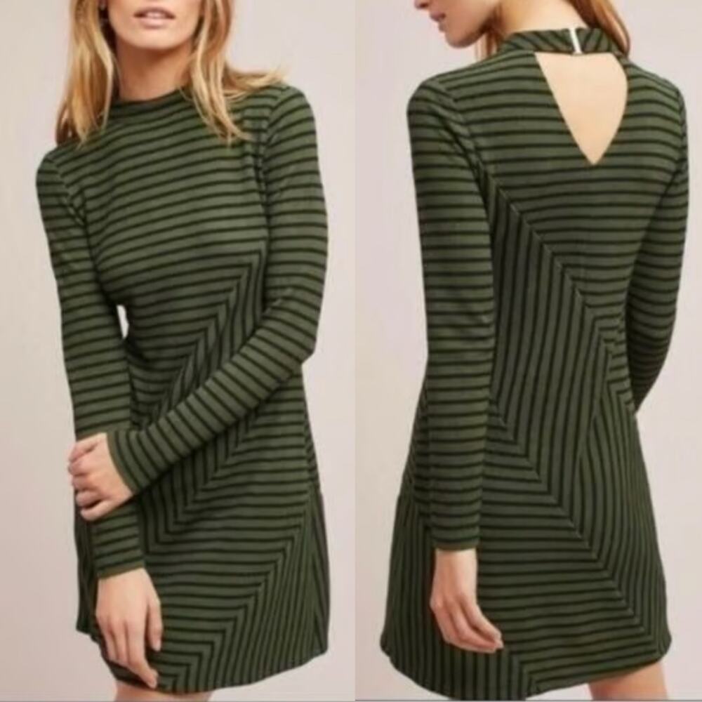Anthropologie Hutch Gabby Striped Long Sleeve Mini Dress Size XS Black Green